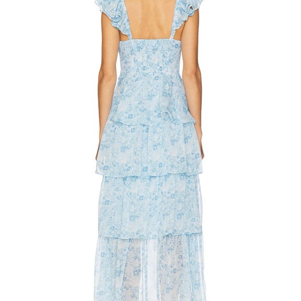 Astr Sky Blue Tiered Floral Dress